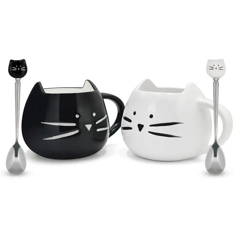 Ceramic Cute Cat Mugs With Spoon