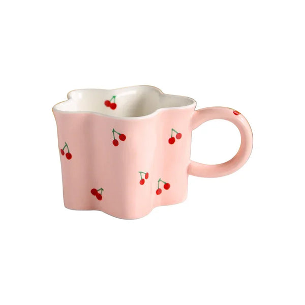 Pink Scalloped Mug with Cherries