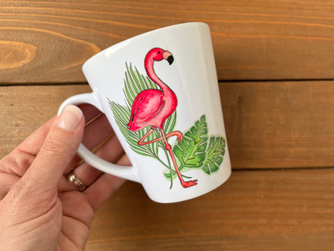 Flamingo Mug - 12 oz ceramic latte mug - The Traveling Teapot