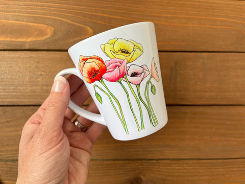 Poppies Mug - 12 oz ceramic latte mug case of 6