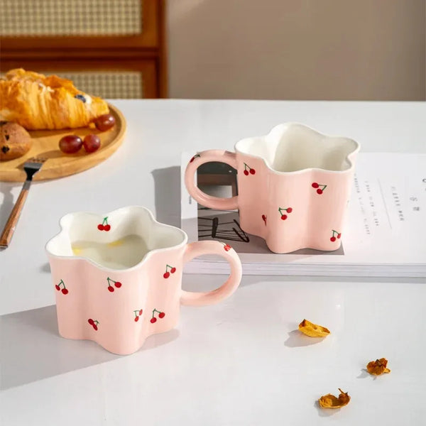 Pink Scalloped Mug with Cherries