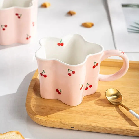 Pink Scalloped Mug with Cherries - The Traveling Teapot