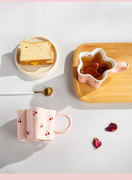 Pink Scalloped Mug with Cherries