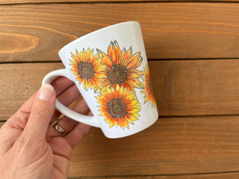 Sunflower Mug - 12 oz ceramic latte mug case of 6